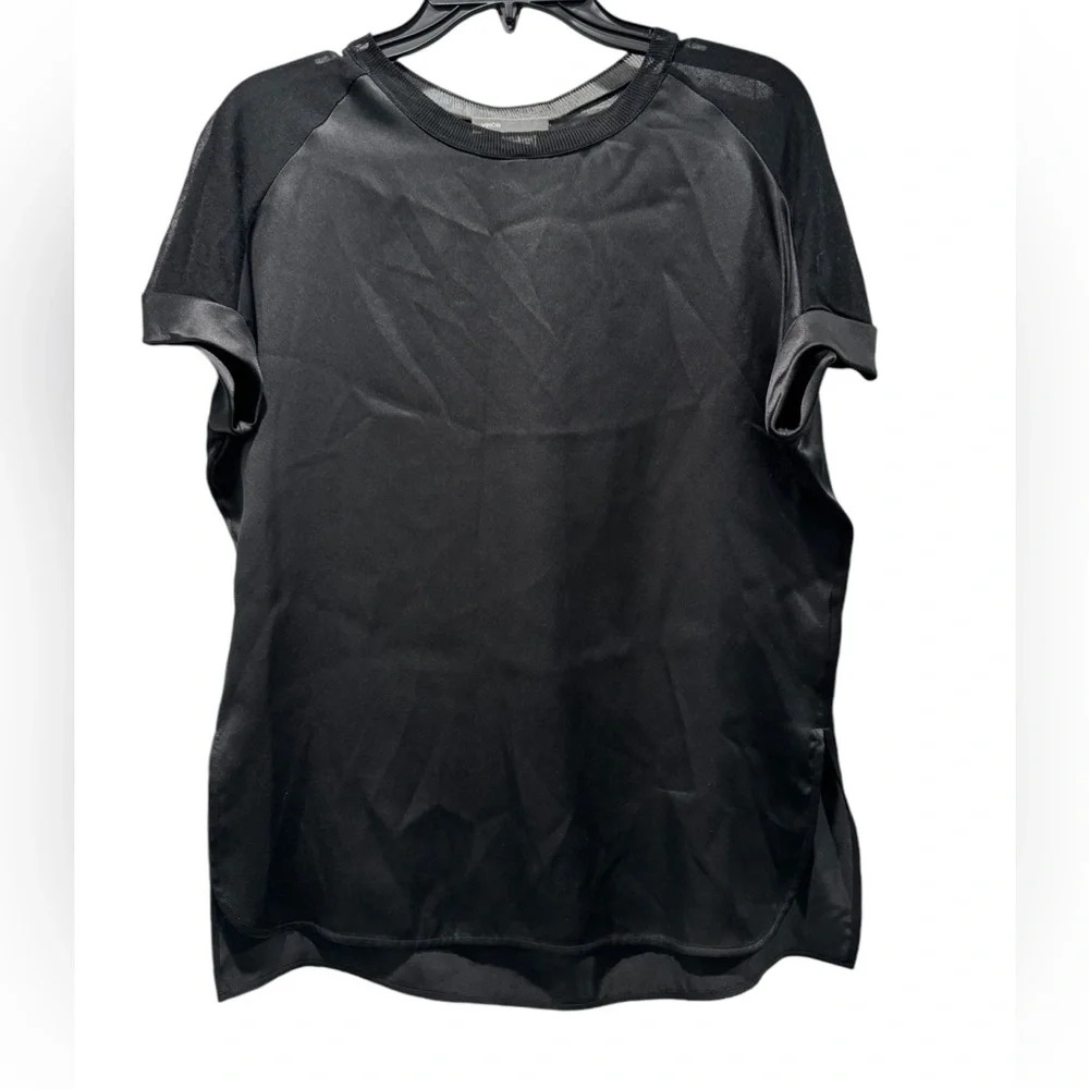 VINCE Black Silk + Cashmere + Modal + Rayon Short Sleeve Blouse